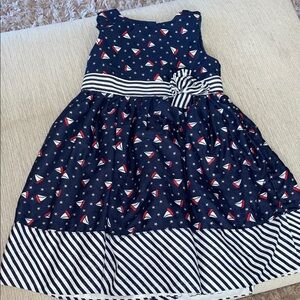 Maggie & Zoe Navy Sailboat Print Dress with Striped Accents